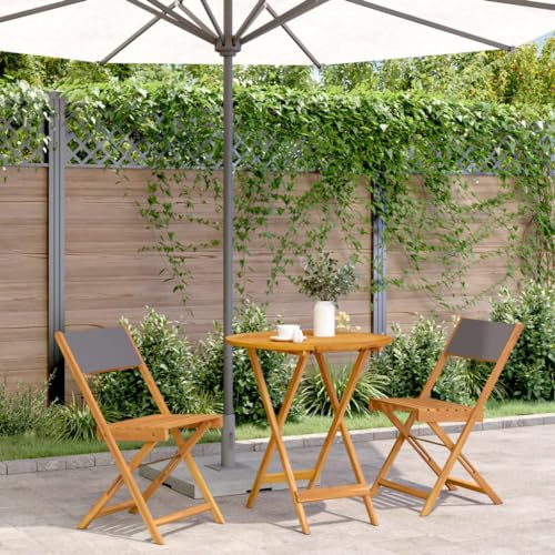 JHQHSM 3-TLG. Bistro-Set Anthrazit Stoff und Massivholz aus Akazie - Klappbare Gartenmöbel für Balkon und Terrasse mit wetterfester Tischplatte und hoher Tragfähigkeit, praktisches