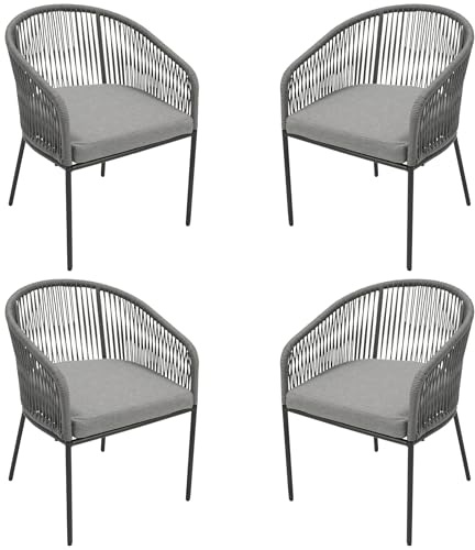 DEGAMO Gartenstuhl Ancona, Metall anthrazit anthrazit + Rope grau, mit Kissen grau, modern, Outdoor, 4 STCK.