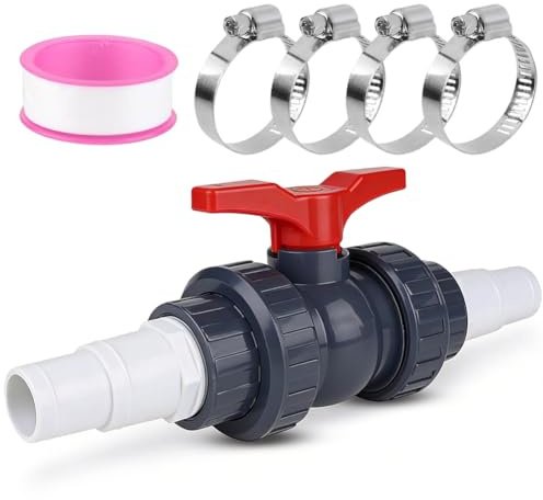 Kugelhahn mit Schlauchverbinder,PVC Absperrhahn Pool Absperrventil,Poolschlauch Verbinder Pool Adapter Poolventil Ventil Kugelventil,Inkl. 1 Absperrhahn 1 1/2(50mm), 2 Schlauchtülle 32-38mm