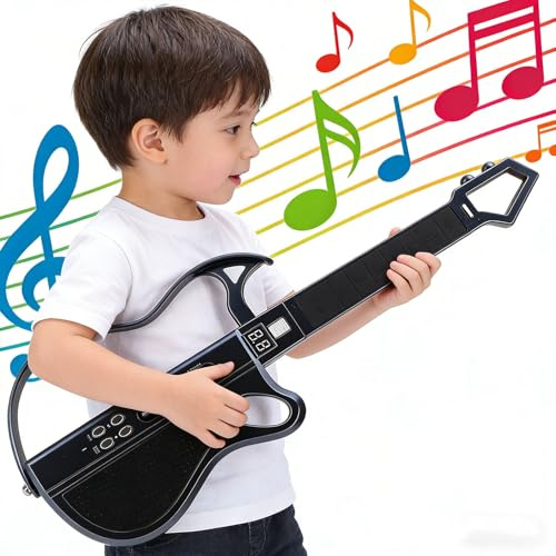 VELATEMOR Guitare électrique de Musique pour Enfants, Jouet de Guitare Intelligente sans Cordes, Instrument de Musique Rechargeable avec Lumières LED pour Garçons et Filles de Plus de 3 (Black)