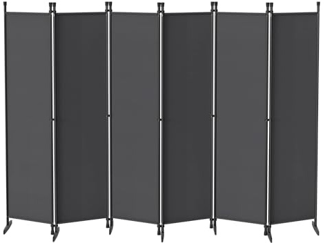 XMTECH Paravent rumsavdelare 6 delar, 300 x 180 cm, mörkgrå – fällbart insynsskydd, fristående för kontor, vardagsrum, matsal, balkong, spansk vägg skiljevägg