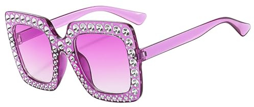 Strass solglasögon – glittrande överdimensionerad fyrkantig ram, mode solglasögon för kvinnor UV-skydd lins, bling solglasögon snygg design, sommar aktivitet glasögon för strand resa fest