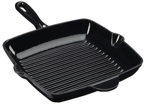 Cooks Professional 26cm Cast Iron Skillet Pan | Square Heavy Duty Grill Griddle Frying Pan with Enamel Interior | Oven Safe to 260°C, Induction & All Hob Compatible | PFAS, PFOA & PTFE-Free | Black