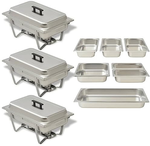 sephironlbb Chafing Dish - Juego de 3 recipientes de acero inoxidable con 3 piscinas de agua y 7 recipientes para guardar platos de buffet, calientaplatos calientes, catering y fiestas