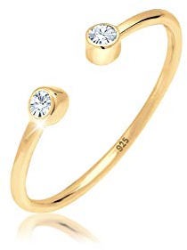 Elli Ring Damen Solitär Statement mit Kristalle | 925 Sterling Silber vergoldet