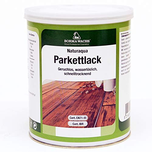 PROFI Natur Parkett- und Treppenlack auf Wasserbasis EN71-3 Zertifiziert (1 Liter, Transparent Seidenglänzend 60)