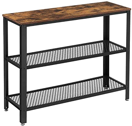 VASAGLE Konsolentisch Beistelltisch Sideboard mit 2 Gitterregalen für Wohnzimmer, Flur, 101,5 x 35 x 80 cm, Stahlrahmen, Industriestil, rustikales Braun und Schwarz LNT81BX