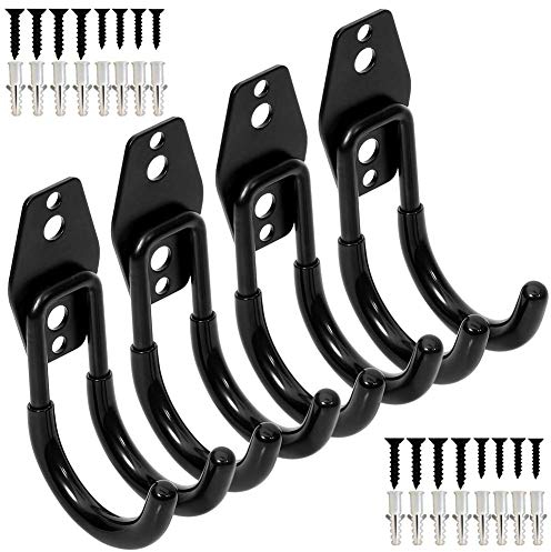 PiPaFox Garage Storage Utility Double Hooks, Heavy Duty Wall Mount Organizer Tool Hanger with Anti-Slip Coating, 4 Pack 2.8 Round J Hook