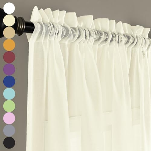 MYSTIC-HOME Sheer Curtains 63 Inch Length, Rod Pocket Voile Drapes for Living Room, Bedroom, Window Treatments Semi Crinkle Curtain Panels for Yard, Patio, Parlor, Set of 2, 52x 63, Beige