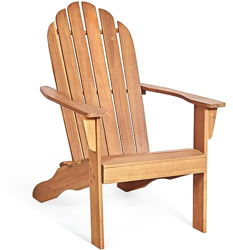 COSTWAY Adirondack Stuhl, Gartenstuhl aus Akazienholz, Gartensessel, Adirondack Chair für Garten, Terrasse, 160 kg Tragfähigkeit (Natur)