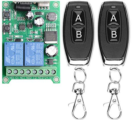 Wireless Remote Switch DC 12V 24V 36V 48V New 2 Channel Multi-Function Remote Control Switch, 433Mhz Transmitter with Receiver Use for Electric Doors, Cars, Lights & More（Momentary Mode）