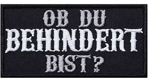 Heavy Metal Aufnäher Ob du behindert bist? Aufbügler Biker Patch Bügelbild Sarkasmus Sticker zum annähen/aufbügeln | lustige Applikation für alle Stoffe | 90x45mm