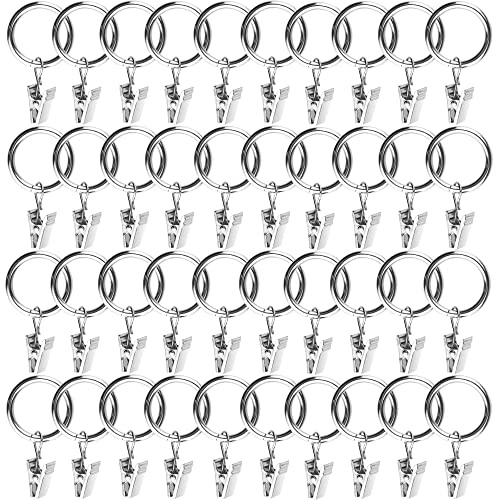 WMYCONGCONG 40 STÜCKE Gardinenringe mit Clips Starker dekorativer Gardinenring aus Metall mit Clip Rostfreier Kleiderbügel Vorhangring 1 Zoll Innendurchmesser, passend für bis zu 5/8 Zoll