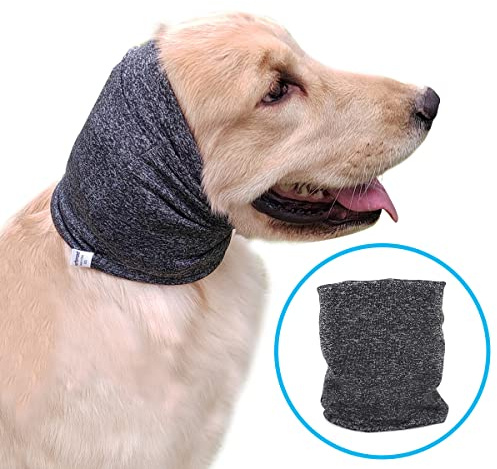 EASY JOY Ohrenschützer Hund, Ohrenschützer für Hunde, Lärmschutz, Warmer Hals und Ohren des Hundes, angenehmes Tragegefühl, Linderung von Angstzuständen, beruhigender Gehörschutz für Hunde, Grau L
