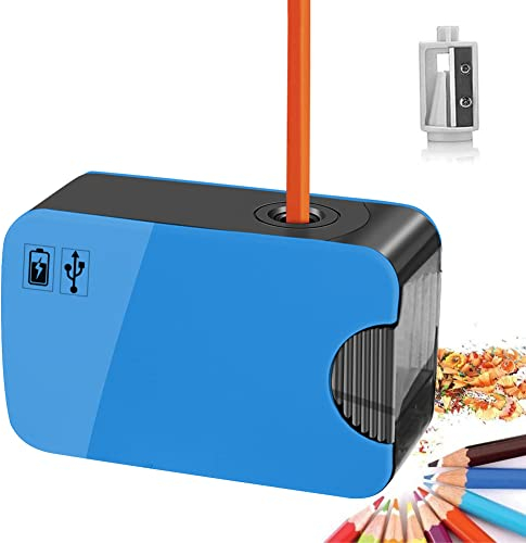 Elektrischer Anspitzer AOBETAK Batterie Und Usb Spitzer Elektrisch Betrieben Automatischer Elektronisch Bleistiftspitzer Mit Behälter Für 6-8 Mm Bleistift Für Schule Heim Büro Kinder Erwachsene, Blau
