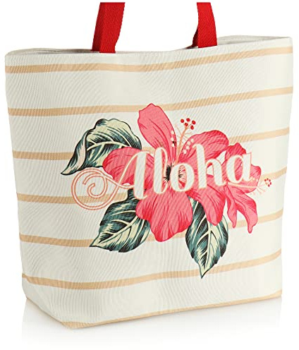 com-four® Strandtasche - Damen-Shopper zum Einkaufen - moderne Pooltasche für Strandutensilien - Schultertasche für den Strand (beige - Aloha)
