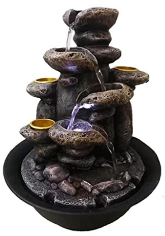indoor fountains Tiered Column Tabletop Fountain with 3 Candles Holder, Home Desktop Water Fountain Decoration for Relaxtion，11 Inch Tall tabletop Fountains (Color : 3 holder)