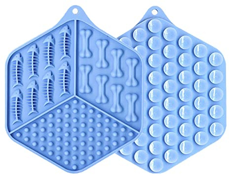 Koomuao Lick Mat Silikon Leckmatte für Hunde, 2 x Leckmatte für Hunde mit langsamem Fütterung, langsamer Futtermatte, Spender für Hunde, mit Saugnapf für feuchte Lebensmittel mit Erdnussbutter (blau)
