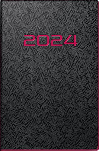 rido/idé Wochenkalender Modell partner/Industrie I 2024 2 Seiten = 1 Woche Blattgröße 7,2 x 11,2 cm schwarz mit Neonkante rot