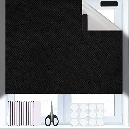 DUOJIN Verdunklungsrollo, tragbar, Schwarz, 145 x 300 cm, mit 100% blickdichter Beschichtung, Thermo-Verdunkelungsvorhang, Sonnenschutz, für Fenster, Tür, Schlafzimmer, Dachboden, Schlafsäle, etc