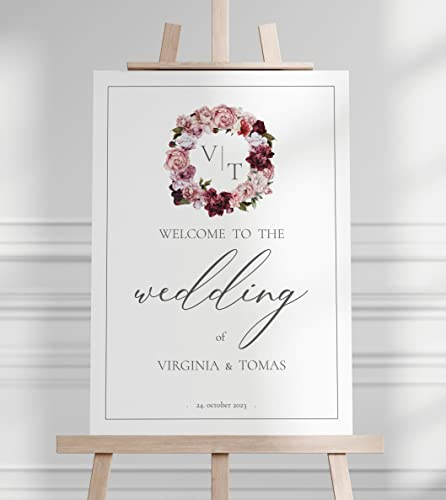 Manschin Laserdesign Willkommensschild Aluverbund personalisiert - Made in Germany - Welcome Willkommen Schild für Hochzeit (45x30cm)