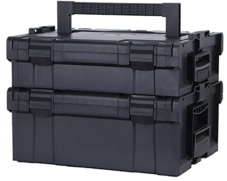 Werkzeugbox/Werkzeugkästen Tragbarer Werkzeugkasten-Organizer, stapelbarer Kunststoff-Werkzeugkasten, multifunktionaler Werkzeugkoffer-Organizer for Outdoor-Camping, Schwarz Werkzeugaufbewahrung ( Siz