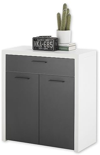 MODICA Kommode in Weiß, Anthrazit - Moderne Kommode mit Schublade und viel Stauraum - 82 x 88 x 38 cm (B/H/T)