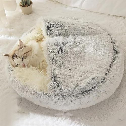 DASIAUTOEM Katzenbett, Flauschiges Katzenbett, 50cm Rundes Haustierbett Für Katzen Und Welpen, Katzen Schlafplatz Katzenkörbchen, Katzenbett Höhle für Winter, Weicher, Warmer Katzenversteck