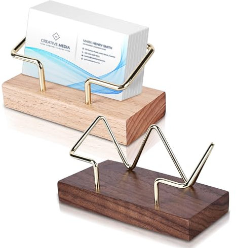 Visitenkartenhalter, 2 Stück Visitenkartenhalter Holz, Visitenkartenständer Aus Walnussholz Und Messing, Visitenkarten Aufbewahrung Visitenkarten Halterung für Büro, Laden, Messestand, Schreibtisch