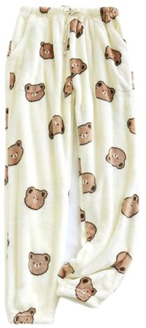 Montecarduo Damen-Pyjamahose Aus Flanell – Süßer Bär, Dicke Winter-Pyjamahose Aus Plüsch, Colthes Bedruckte Flanell-Pyjamahose, Warme, Gemütliche, Flauschige Heimhose Aus Korallenfleece