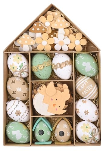 Valery Madelyn 40er Ostereier zum Aufhängen für Osterdeko,Nature künstliche Ostereier für Ostern Deko,Grün Braun Ornament für Osterkörbchen Frühlingsdeko,Ostern Geschenke Kinder(L)