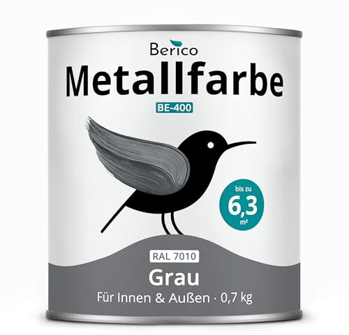 Berico Metallfarbe - Grau - 0,7 Kg - 4in1 Premium Metallschutzlack - Direkt auf Rost - Für Stahl, Zink, Aluminium, Kupfer und Eisen