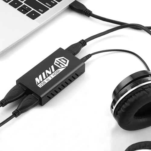 UNSTINCER USB 3.0 to Dual HDMI Adapter up to 1920 x 1080P/60Hz, External Video Graphics Card for Windows ChromeOS MacOS Linux Laptop, DisplayLink Multi Monitors Display Adapter 3.5 mm Stereo Audio