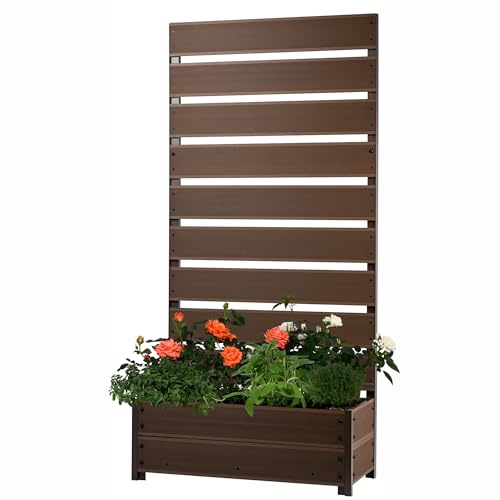 dobar® XXL-planteringskruka av WPC med högt rankgaller-insynsskydd – stor planteringslåda perfekt för balkonger och terrasser – 72 x 33 x 137 cm – silvergrå