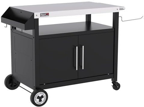 Grills House Movable Kitchen Island Cart, 33”x 20” Stainless Steel Countertop, Storage Cabinet with Condiment Rack, Inner Shelves, Multiple Indoor and Outdoor Uses, Black, PC3403S-SC