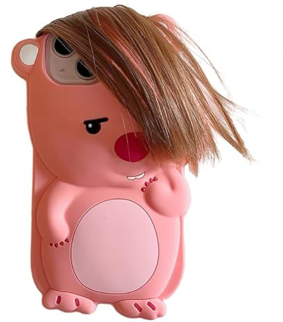QoKcoahn Schutzhülle kompatibel mit iPhone 12/12 Pro, niedliches 3D-Kawaii-Design, lustig, hässlicher Biber, Cartoon-Hülle mit Schlüsselanhänger, weiches Silikon-Gel, Fallschutz, für Damen und Mädchen