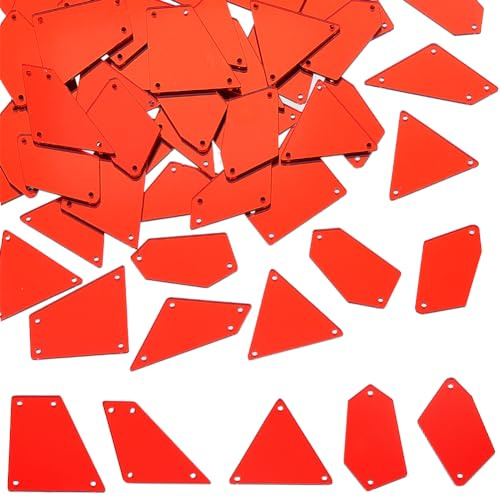 SUNNYCLUE 1 Box 150 Stück 5 Stile Nähspiegelstücke Große Menge Rote Spiegelperle Acryl Gemischte Formen Unregelmäßiger Strassstein Spiegelstoffstück Mit Loch Spiegelperlen Zum Nähen Basteln DIY Kleide