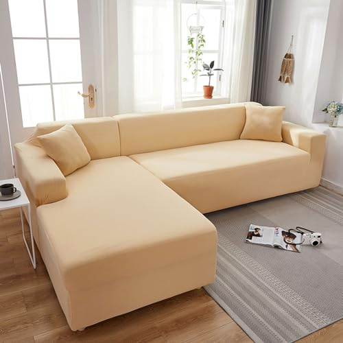 LHKXKKXX Sofabezug 2/1/3/4 Sitzer, Sofa überzug L U Form Ecksofa Stretch Sofa/Couch überzug, Universal Couchbezug, Sofa Cover Sofa überwurf Sofaschoner (L Form Ecksofa Erfordert Zwei),Beige,3 Seater