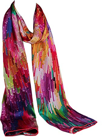 Lantra Besa Damen Seidenschal Seide Satin Schal für Frühling und Herbst 178 x 53 cm Lang MEHRWEG - Lila Bunt