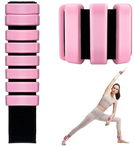 LoyalaEU Verstellbare Handgelenkgewichte Set mit 2, Tragbares Handgelenk-und Knöchelgewichte aus Silikon für Frauen Männer für Yoga Pilates Fitness Krafttraining Aerobics (Rosa, 2 Stück (je 0,45 kg))