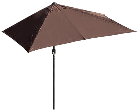 Parasol de Jardin Demi-rectangulaire 200x100cm, 250x130cm Parasol Mural Extérieur avec Manivelle et 5 Nervures, Parasol Protection UV pour Balcon, Porche(Brown,250x130cm)