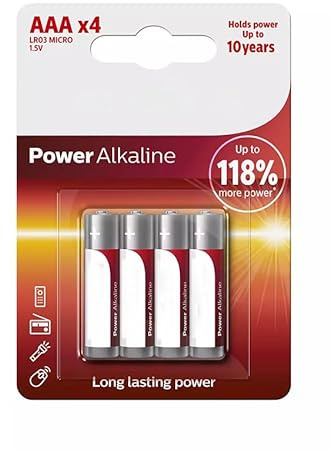 Lot de 4 Piles alcalines AAA Philips LR03P4B/10, 1,5 V, idéales pour Les appareils nécessitant Une Alimentation fiable et Durable.