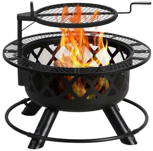 Braciere da cucina con tavolo in metallo, braciere 3 in 1 per esterni a legna per barbecue in cortile, falò, campeggio picnic