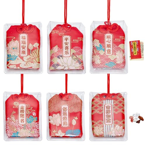 PH PandaHall 6pz Amuleto Omamori Giapponesi Portafortuna, Ornamento Da Appendere Alla Porta Della Fortuna, Portafortuna Cinese Rosso con Pietra Portafortune Sutra Books Regalo per Natale