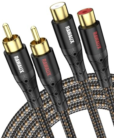 RAWAUX Câble Audio Stéréo 3m, 2 RCA Câble 2RCA Mâle vers Femelle Plaqué Or | Adaptateur d'extension Tressé en Coton pour Haut-Parleur, Amplificateur, Home Cinéma, TV (2 RCA - Rallonge)