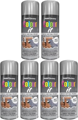 MIXEL All-Purpose Grey Primer Spray Paint, Quick Drying, Indoor and Outdoor Use, Matte Finish, Easy to Apply, Long-Lasting, For Metal, Wood, & Plastic, 250ML (6 PCS)