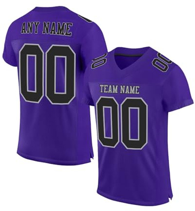 Personnalisé Sport Maillot de Football Américain Personnalisable avec Logo Nom et Numéro de l'équipe pour Hommes Femmes Jeunes Préscolaires T-Shirts Manches Courtes à Séchage Rapide