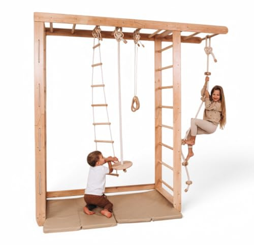 Wood And Hearts Schwedische Leiter, sprossenwand, kletterwand kinderzimmer, turnringe, sprossenwand kinderzimmer, Indoor Spielplatz, kletterwand, strickleiter, turnringe Holz, spielturm