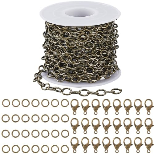 SUNNYCLUE 16.4 piede/5 m 6mm Catena A Maglie Ovali In Bronzo Set Metlega Ferro di fronteco Anello A O Kit di Maglie per Cavi Testurizzati con Anelli di Congiunzione In Ottone Fermagli A Moschettone In