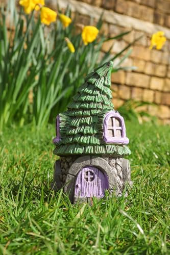 LOVETRENDS Conifer Casa Statua – Confezione da 1 – 4 x 4 x 7/11 cm x 10 cm x 18 cm Affascinante decorazione per giardino – Perfetto per la casa e il giardino, statuetta decorativa per patio,